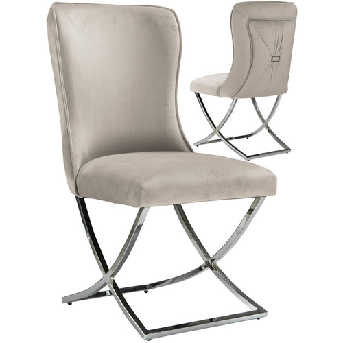 Vivenla - Lot de 2 chaises de salle à manger design en velours marron clair et piètement croisé en acier inoxydable argenté L. 53 x P. 65 x H. 95 cm collection ALORA Vivenla  - Chaises
