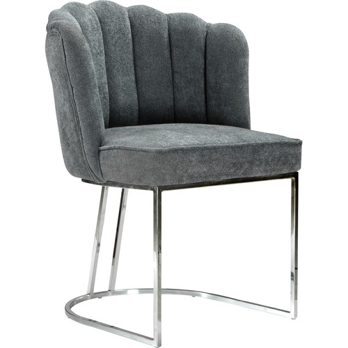 Chaises Chaise design en acier chromé argenté et revêtement en tissu gris foncé L.51 x P. 56 x H. 87 cm collection FLORYA