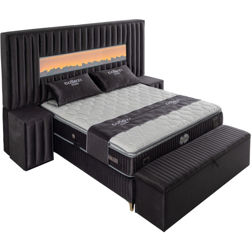 Banc de lit Banc bout de lit coffre avec rangement coloris gris design en velours L. 170 x P. 41 x H. 45 cm collection ROTTERDAM