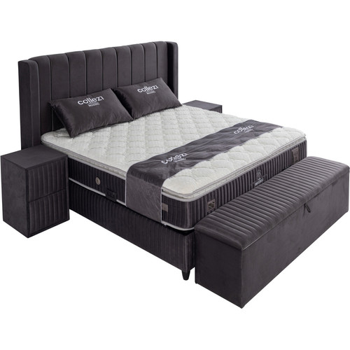 Banc de lit Banc bout de lit coffre avec rangement coloris gris design en velours L. 170 x P. 41 x H. 45 cm collection BRUSSELS