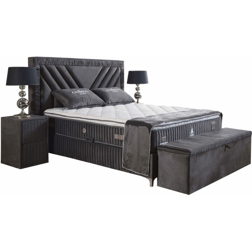 Banc de lit Banc bout de lit coffre avec rangement coloris gris design en velours L. 170 x P. 41 x H. 45 cm collection DUBAI