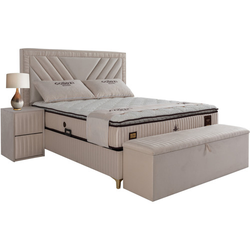 Vivenla Banc bout de lit coffre avec rangement coloris beige design en velours L. 150 x P. 41 x H. 45 cm collection DUBAI