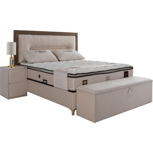 Vivenla Banc bout de lit coffre avec rangement coloris beige design en velours L. 170 x P. 41 x H. 45 cm collection GENEVA