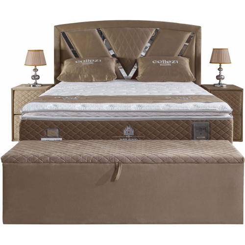 Banc de lit Banc bout de lit coffre avec rangement coloris taupe design en velours L. 170 x P. 41 x H. 45 cm collection MILANO
