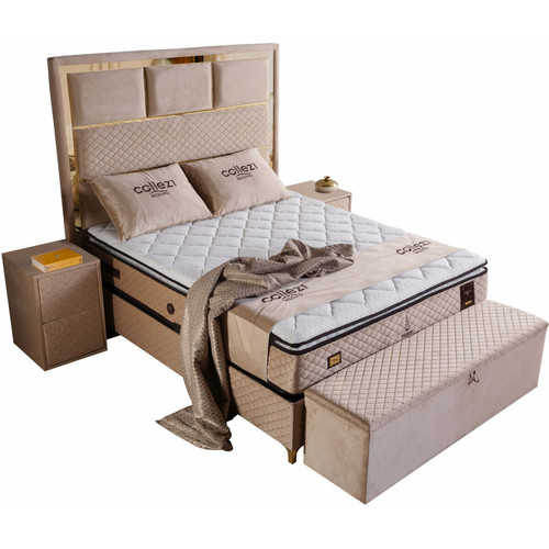 Banc de lit Banc bout de lit coffre avec rangement coloris beige design en velours L. 170 x P. 41 x H. 45 cm collection PARIS