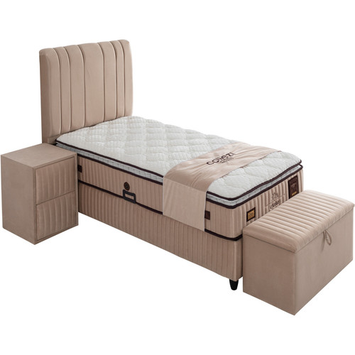 Banc de lit Banc bout de lit coffre avec rangement coloris beige design en velours L. 80 x P. 41 x H. 45 cm collection CAIRO