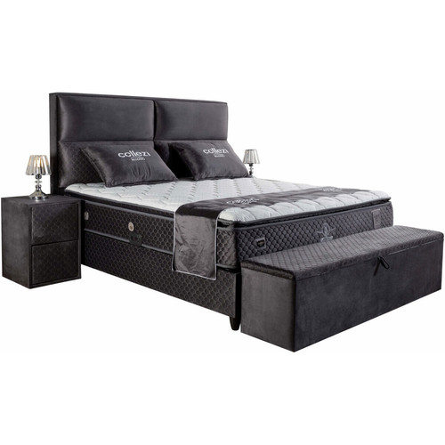Banc de lit Banc bout de lit coffre avec rangement coloris gris design en velours L. 170 x P. 41 x H. 45 cm collection AMSTERDAM