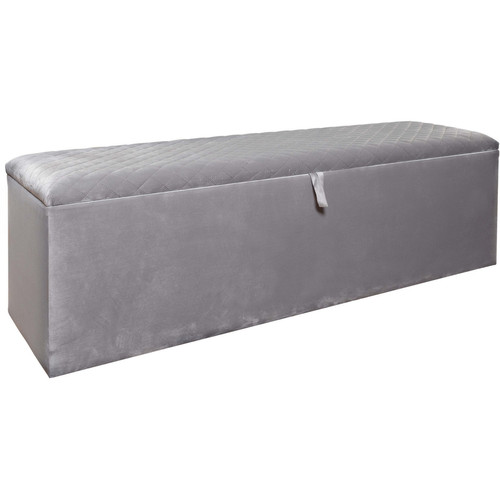 Banc de lit Vivenla Banc bout de lit coffre avec rangement coloris gris design en velours L. 150 x P. 41 x H. 45 cm collection RIXOS