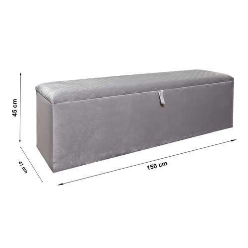 Vivenla Banc bout de lit coffre avec rangement coloris gris design en velours L. 150 x P. 41 x H. 45 cm collection RIXOS