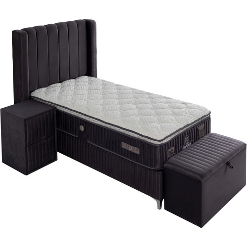 Banc de lit Banc bout de lit coffre avec rangement coloris gris design en velours L. 80 x P. 41 x H. 45 cm collection BRUSSELS