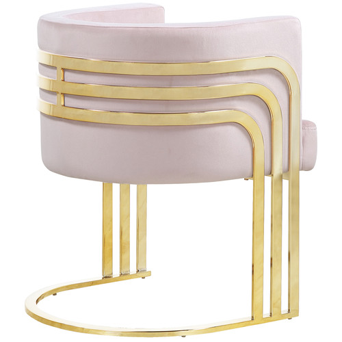 Chaises Chaise de salle à manger design revêtement en velours rose avec piètement en acier doré L. 63 x P. 56 x H. 74.5 cm collection LULA