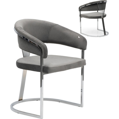 Chaises Vivenla Chaise design en acier chromé argenté et revêtement en velours gris foncé collection ALARA L. 55 x P. 55 x H. 85 cm
