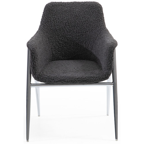 Vivenla Chaise salle à manger design revêtement en tissu bouclette gris foncé  avec piètement en acier argenté  L. 60 x P. 60 x H. 84 cm collection METZ