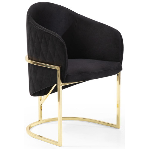 Vivenla - Chaise de salle à manger design avec capitonnage à l'arrière revêtement en velours noir et piètement en acier inoxydable doré collection SENECA - Chaises Design