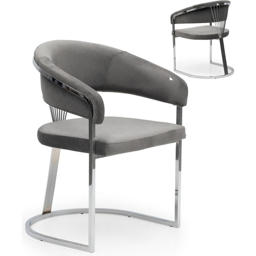 Vivenla - Chaise design en acier chromé argenté et revêtement en velours gris foncé collection ALARA L. 55 x P. 55 x H. 85 cm - Chaises Design