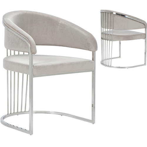 Vivenla - Chaise design en acier inoxydable argenté  et revêtement en velours beige collection LONGI Vivenla   - Chaises Design