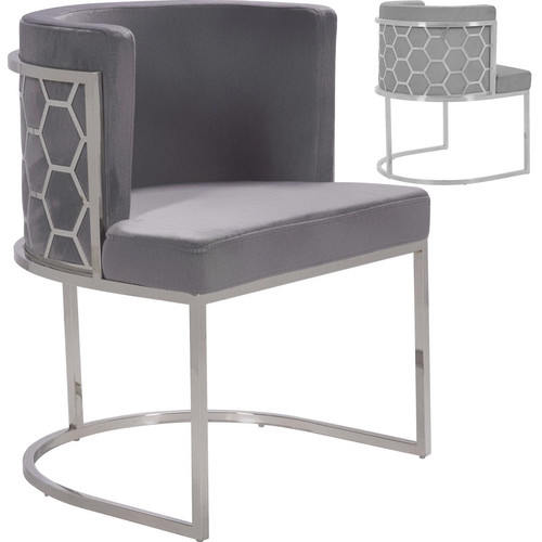 Vivenla - Chaise design en acier inoxydable argenté et revêtement en velours gris collection META - Chaises Design