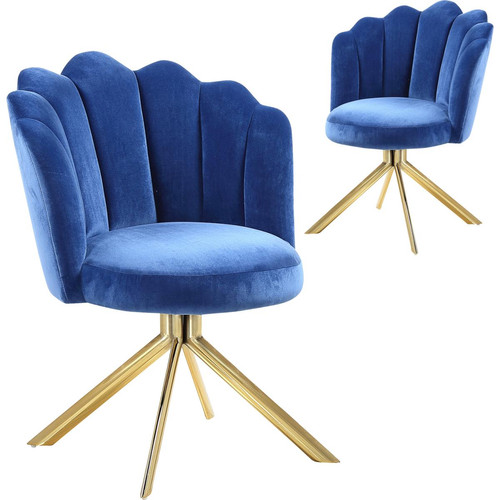 Vivenla - Lot de 2 chaises  de salle à manger design pivotante revêtement en velours  bleu avec piètement en acier doré L. 47 x P. 47 x H. 82 cm collection MARIO - Chaises Design