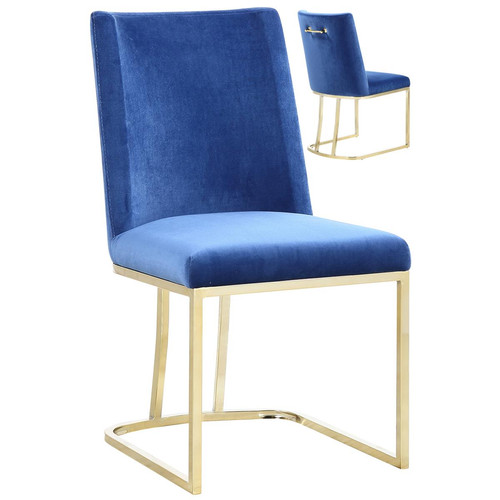 Vivenla - Lot de 2 chaises de salle à manger  design revêtement en velours bleu avec piétement en acier doré  L. 45.5 x P. 53.6 x H. 86 cm collection MILO - Chaises Design