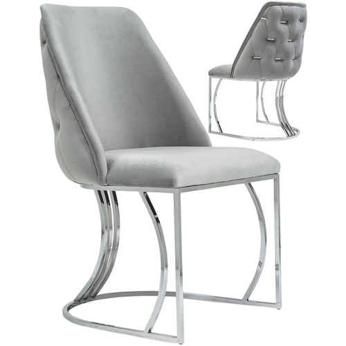 Vivenla - Lot de 2 chaises de salle à manger design avec capitonnage à l'arrière revêtement en velours gris clair et piètement en acier inoxydable argenté collection LINDA - Chaises Lot de 2