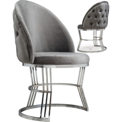 Vivenla - Lot de 2 chaises de salle à manger design avec capitonnage à l'arrière revêtement en velours gris foncé et piètement en acier inoxydable argenté collection JAVED - Chaises Lot de 2