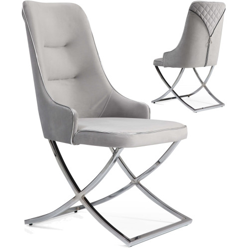 Vivenla - Lot de 2 chaises de salle à manger design en velours coloris Gris clair avec piètement en acier argenté  collection ADORE L. 40 x P. 56 x H. 93 cm - Chaises Lot de 2