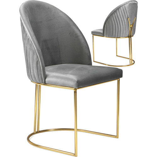 Vivenla - Lot de 2 chaises de salle à manger design revêtement en velours gris foncé et piètement en acier inoxydable doré L. 51 x P. 54 x H. 91 cm collection VASCO - Chaises Lot de 2