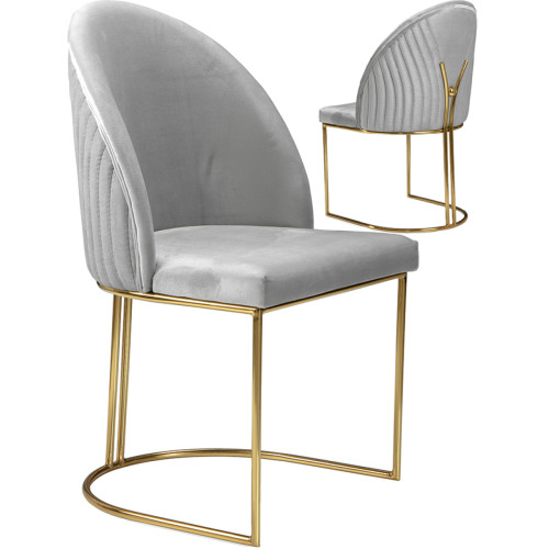 Vivenla - Lot de 2 chaises de salle à manger design revêtement en velours gris clair et piètement en acier inoxydable doré L. 51 x P. 54 x H. 91 cm collection VASCO - Chaises Lot de 2