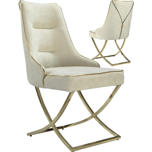 Vivenla - Lot de 2 chaises de salle à manger design revêtement en velours beige et piètement en acier inoxydable doré L.48 x P. 56 x H. 95 cm collection LAVIDA - Chaises Lot de 2