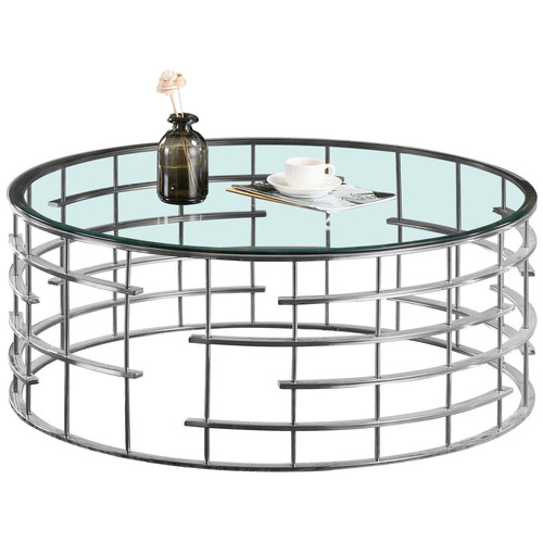 Vivenla - Table basse design plateau en miroir avec piètement en acier inoxydable argenté collection DORA L. 110 x P. 110 x H. 42 cm Vivenla  - Tables basses