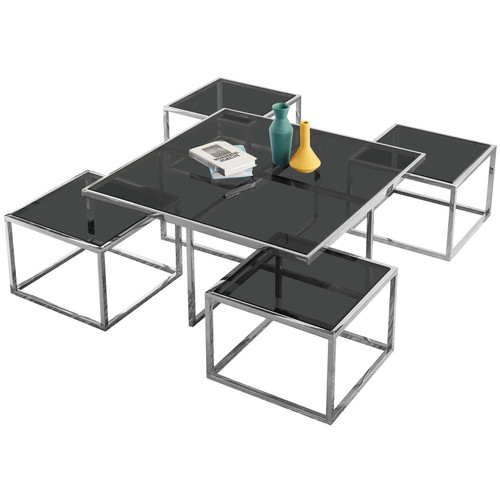 Vivenla - Table basse design plateau en verre avec piètement en acier inoxydable argenté collection ALBA L. 100 x P. 100 x H. 45 cm Vivenla  - Table basse en verre Tables basses