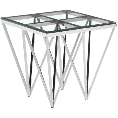 Tables à manger Vivenla Table d'appoint design en acier inoxydable poli argenté et plateau en verre trempé transparent  L. 55 x P. 55 x H. 52 cm collection VERONA