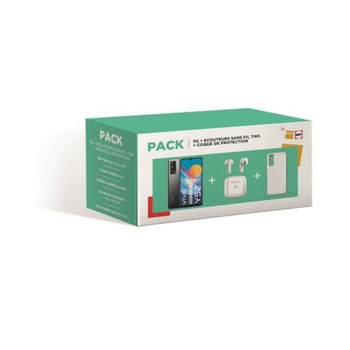 Vivo - Pack Smartphone Vivo Y52 6.58" 128 Go Double SIM 5G Noir + Ecouteurs sans fil True Wireless Blanc + Coque de protection Blanc - Vivo