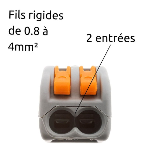 Wago Lot de 50 bornes automatiques à cliquet S222 - 2 entrées  - fils rigides et souples 4mm² max - Orange - Wago
