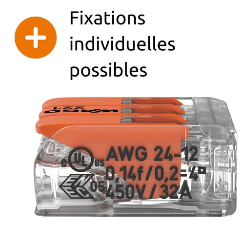 Accessoires de câblage Lot de 40 bornes de raccordement S221 COMPACT - Connexion rapide - 3 conducteurs avec leviers 4mm² - Orange - Wago