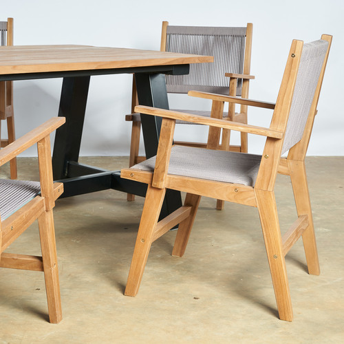 Ensembles tables et chaises Ensemble table de jardin en teck et 6 fauteuils gris