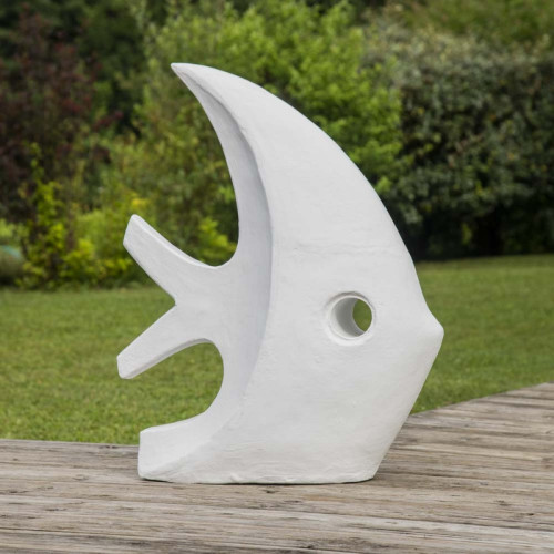Wanda Collection - Déco jardin contemporaine poisson 78 cm blanc Wanda Collection  - Petite déco d'exterieur