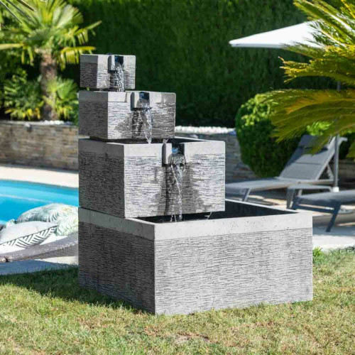 Wanda Collection - Fontaine de jardin bassin carré 4 coupes noir gris Wanda Collection  - Jardin au carre