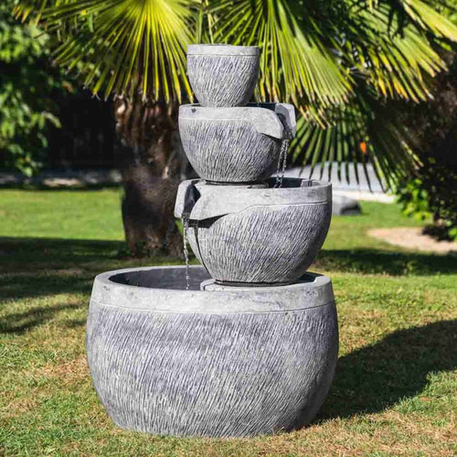 Wanda Collection - Fontaine de jardin bassin rond 1.10m 4 coupes noire grise Wanda Collection  - Puits jardin