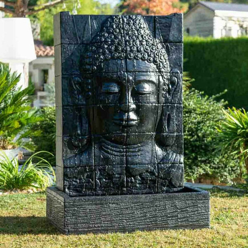 Wanda Collection - Fontaine de jardin mur d'eau visage de bouddha 1 m 50 noir Wanda Collection  - Décoration d'extérieur