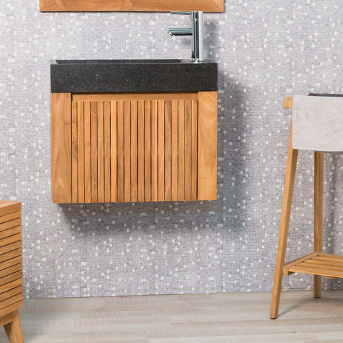 Wanda Collection - Lave main et meuble suspendu en teck Luxe 60 noir Wanda Collection  - Meuble salle de bain suspendu