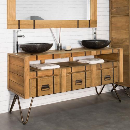 Wanda Collection - Meuble double vasque en mindi et acier 160 Loft naturel Wanda Collection  - meuble bas salle de bain