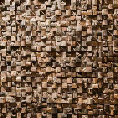 Mosaîque & galet Wanda Collection Parement mosaïque en teck recyclé naturel carré 20cm x 55cm
