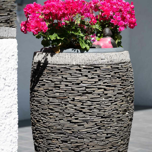 Wanda Collection Pot bac jardinière forme oeuf ardoise 80cm jardin pierre naturelle