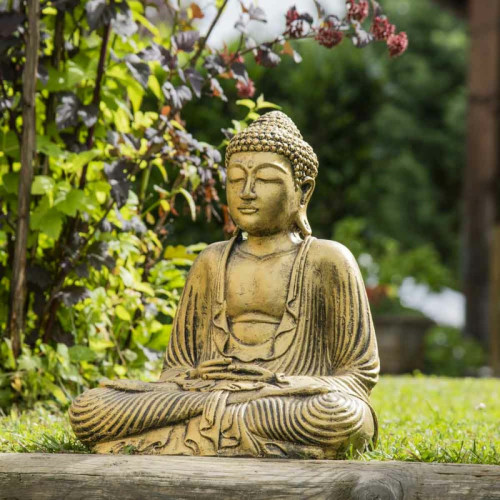 Petite déco d'exterieur Wanda Collection Statue bouddha assis position offrande doré 42 cm