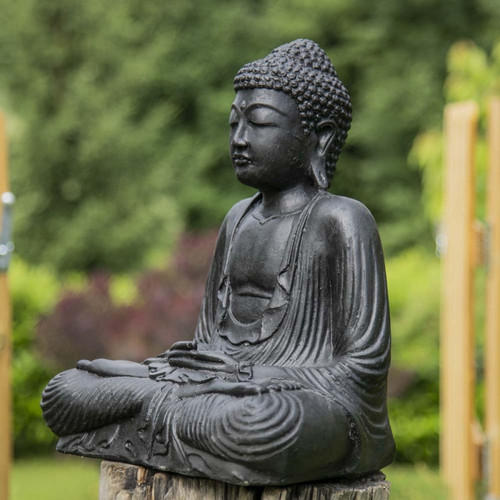 Wanda Collection Statue bouddha assis position offrande noir 42 cm
