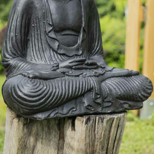Petite déco d'exterieur Statue bouddha assis position offrande noir 42 cm