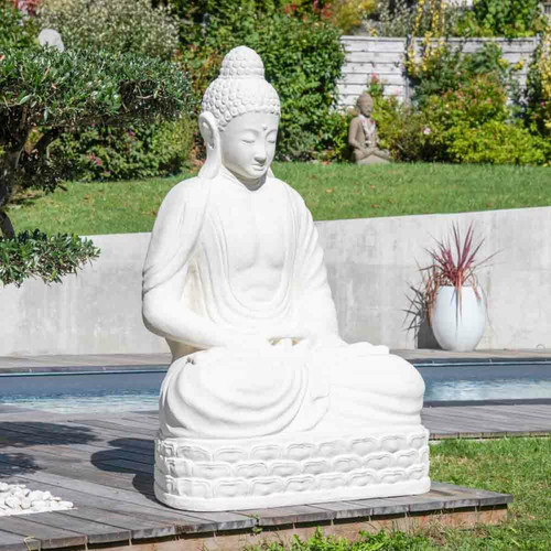 Wanda Collection - Statue jardin bouddha assis fibre de verre position chakra 150cm blanc Wanda Collection  - Nos Promotions et Ventes Flash