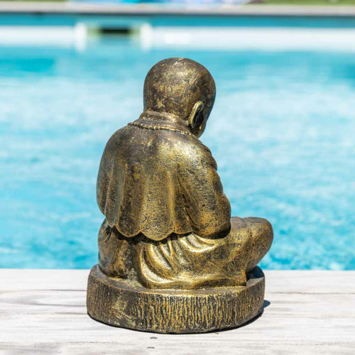 Petite déco d'exterieur Statue moine shaolin assis doré 40 cm
