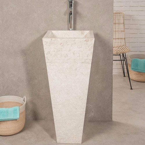 Vasque Wanda Collection Vasque salle de bain sur pied en pierre pyramide Guizeh crème